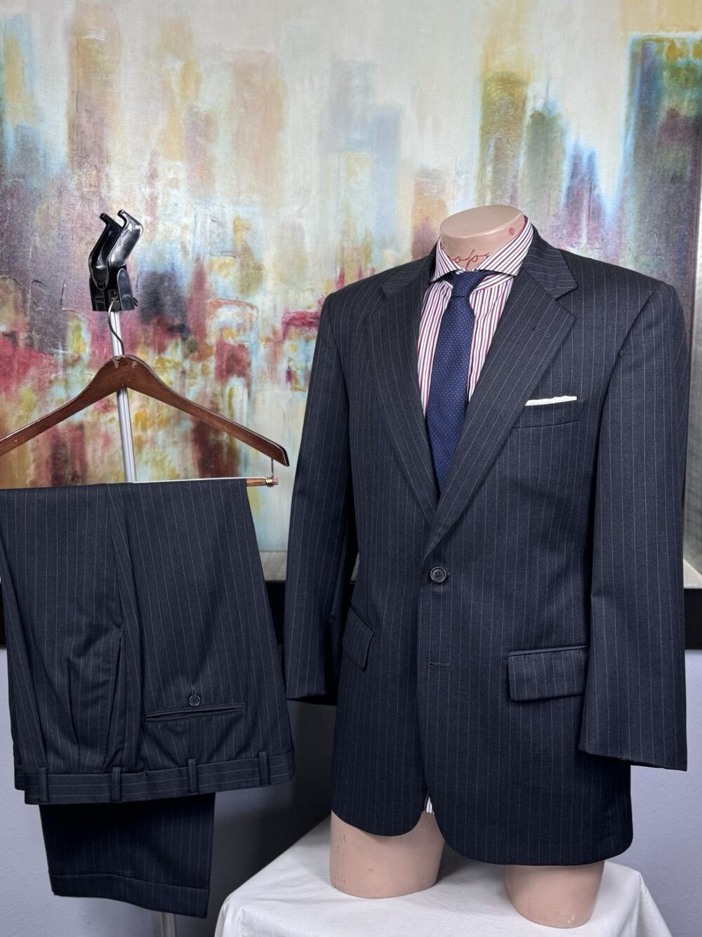 Brooks Brothers Mens Charcoal Gray Pinstripe 2 Piece Suit 40R Pant 35/29